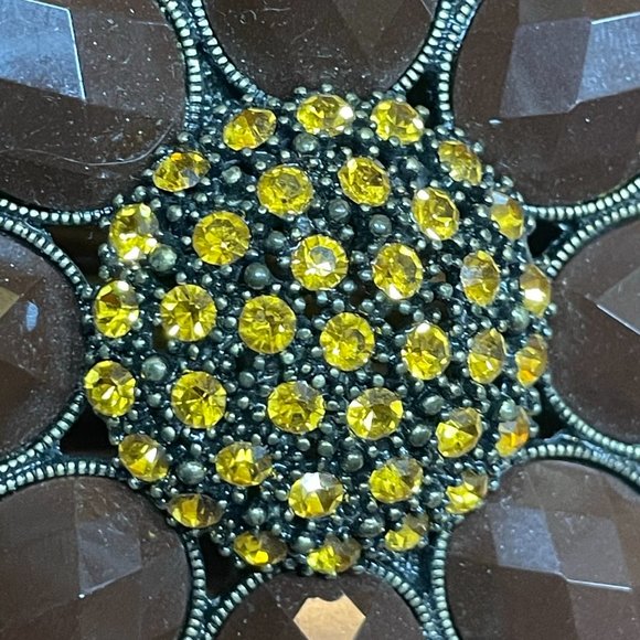 VINTAGE NEW BELT BUCKLE FACETED BROWN CABOCHON W/YELLOW RHINESTONE CENTER - Picture 2 of 5